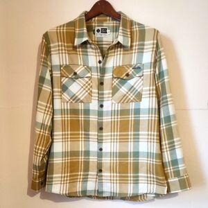 Salty Crew Plaid Button-Up Shirt in Green and Tan